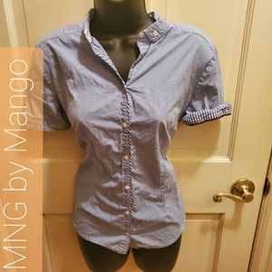 Blue and white check fitted shirt by Mango Large